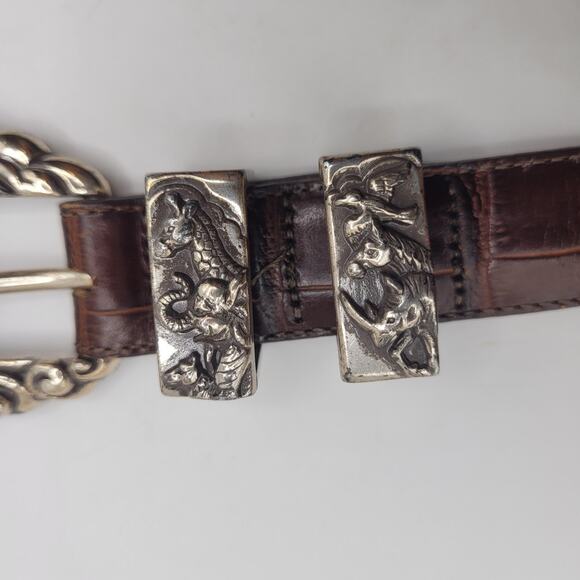 VTG Brighton Belt Sml Brown Leather Croc Embossed Noah\'s Ark Western 90s Cowgirl main image 9